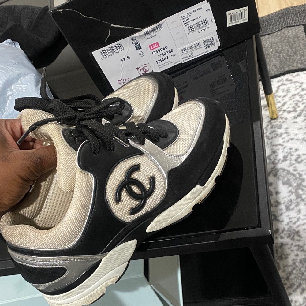 CHANEL Black and Cream Athletic Shoes